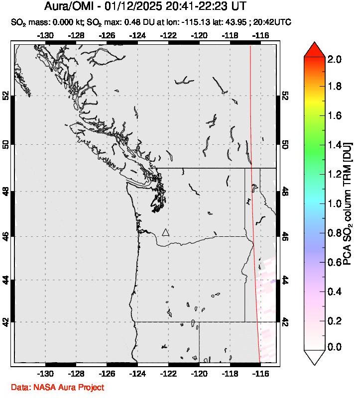 A sulfur dioxide image over Cascade Range, USA on Jan 12, 2025.