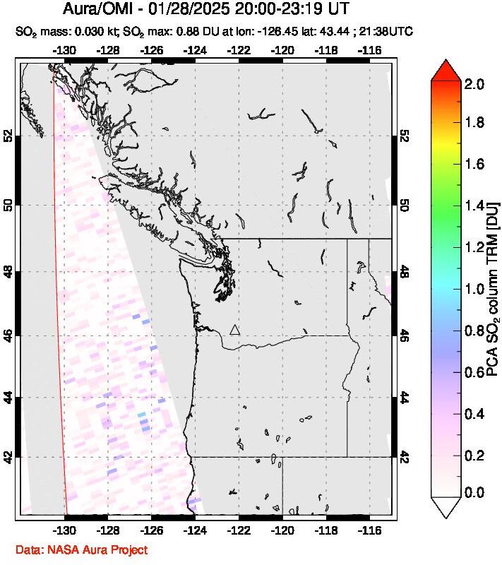 A sulfur dioxide image over Cascade Range, USA on Jan 28, 2025.