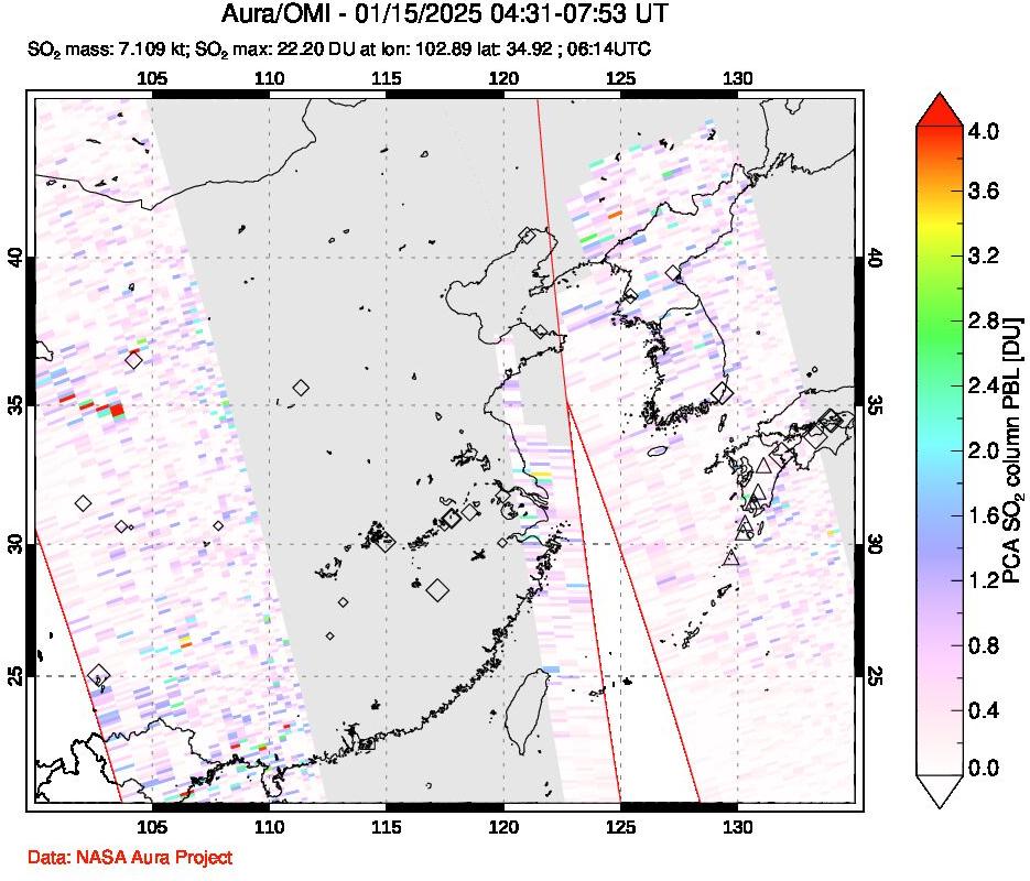 A sulfur dioxide image over Eastern China on Jan 15, 2025.