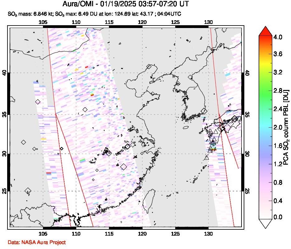 A sulfur dioxide image over Eastern China on Jan 19, 2025.