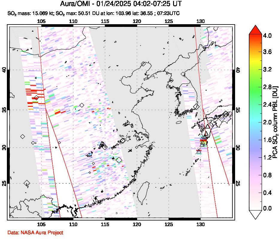 A sulfur dioxide image over Eastern China on Jan 24, 2025.