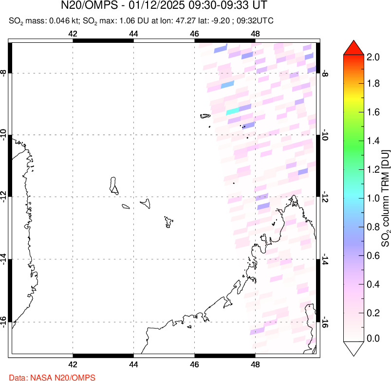 A sulfur dioxide image over Comoro Islands on Jan 12, 2025.