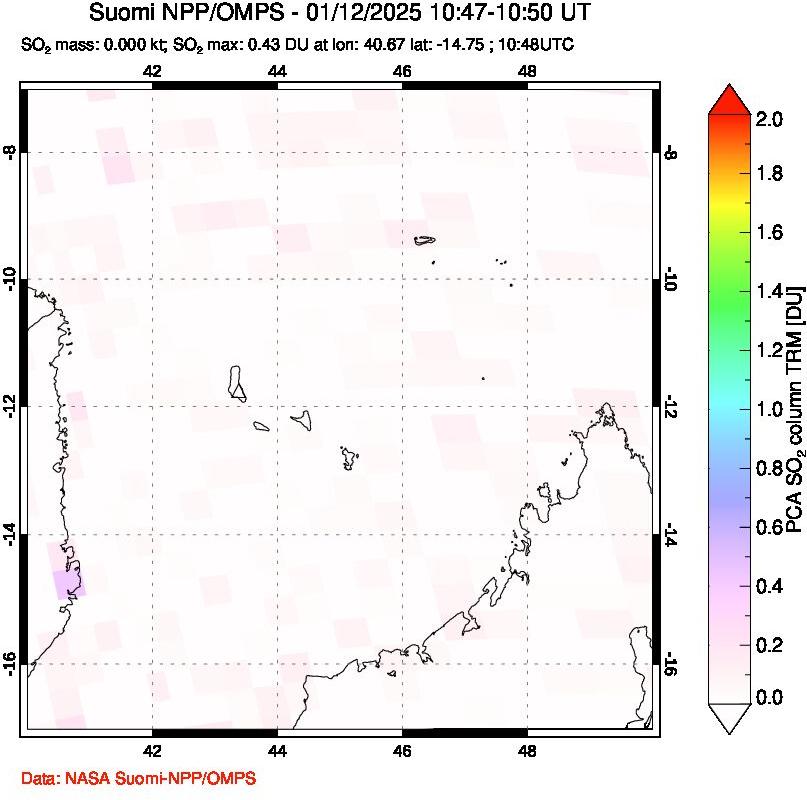 A sulfur dioxide image over Comoro Islands on Jan 12, 2025.