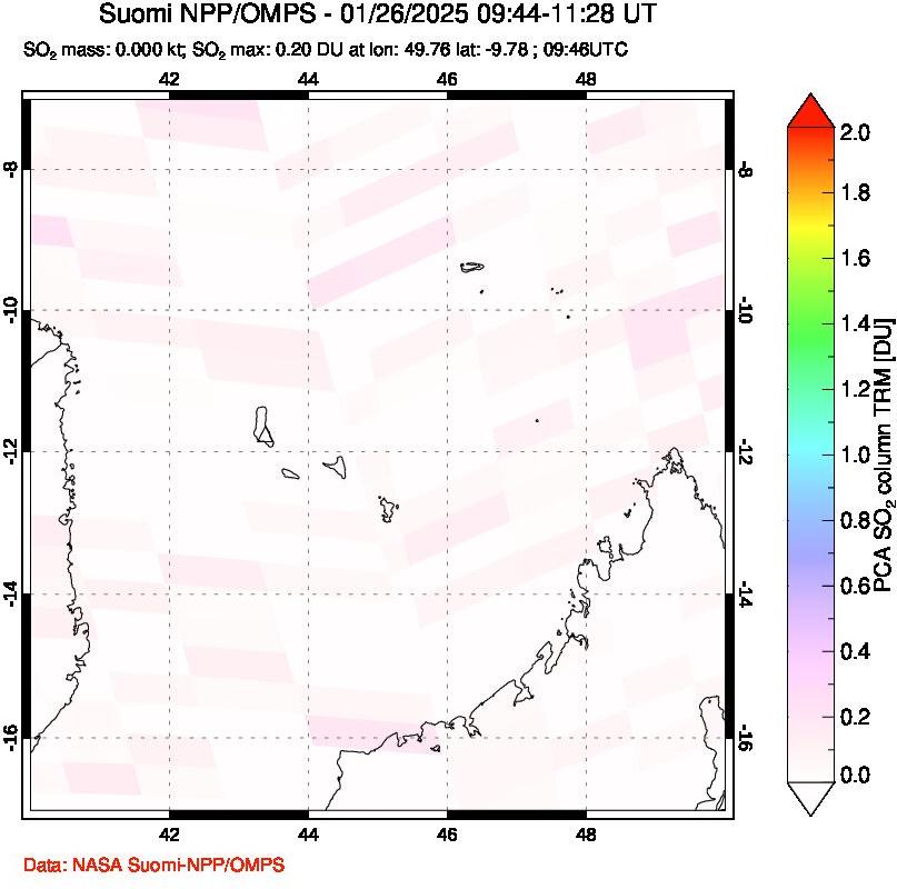 A sulfur dioxide image over Comoro Islands on Jan 26, 2025.