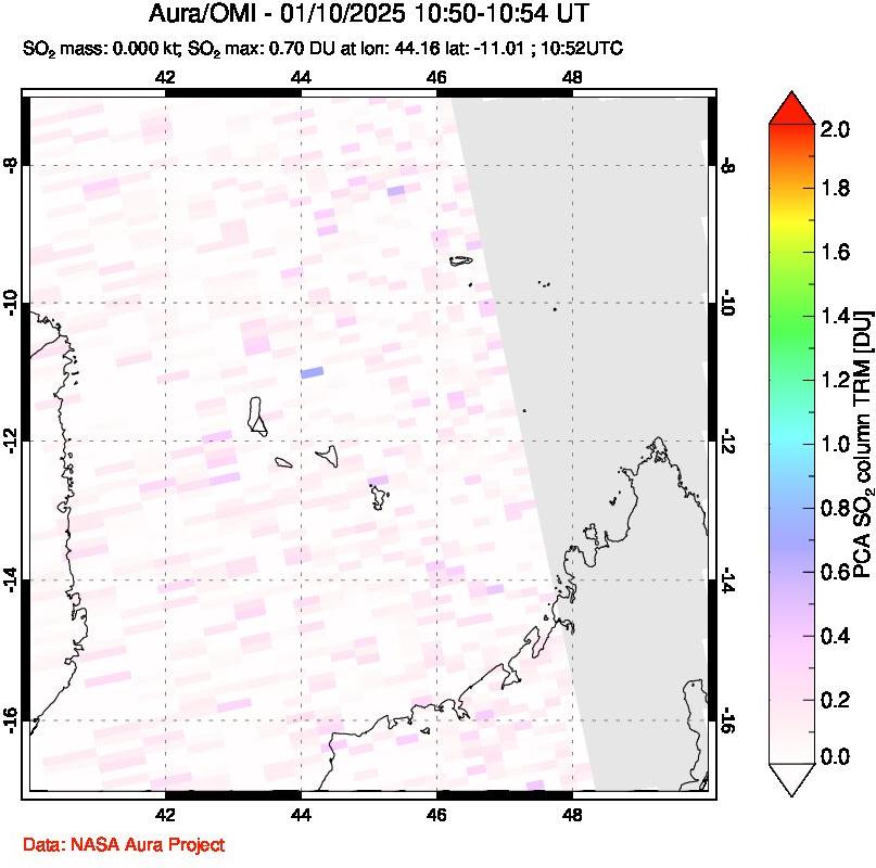 A sulfur dioxide image over Comoro Islands on Jan 10, 2025.