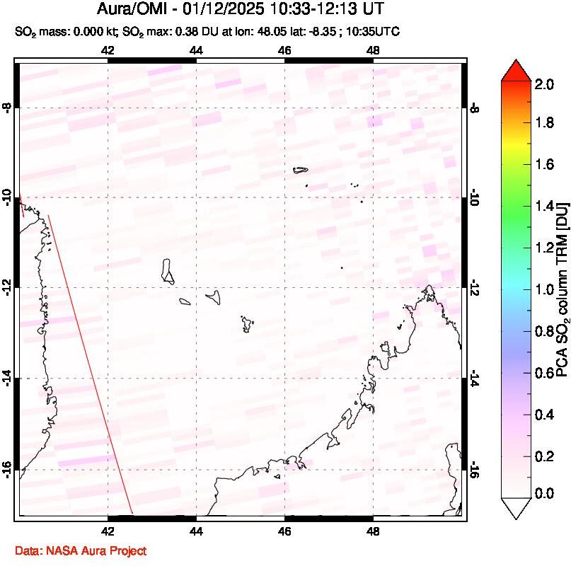 A sulfur dioxide image over Comoro Islands on Jan 12, 2025.