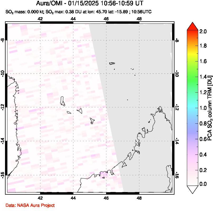 A sulfur dioxide image over Comoro Islands on Jan 15, 2025.