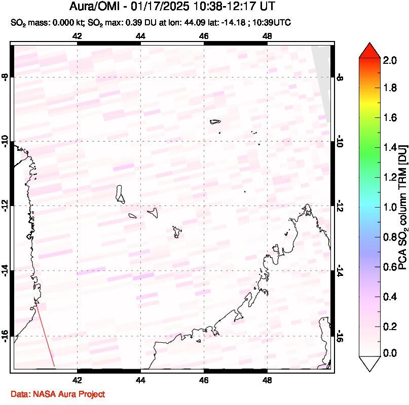 A sulfur dioxide image over Comoro Islands on Jan 17, 2025.