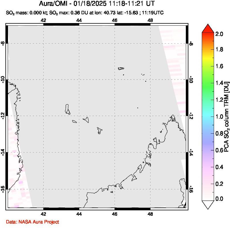 A sulfur dioxide image over Comoro Islands on Jan 18, 2025.