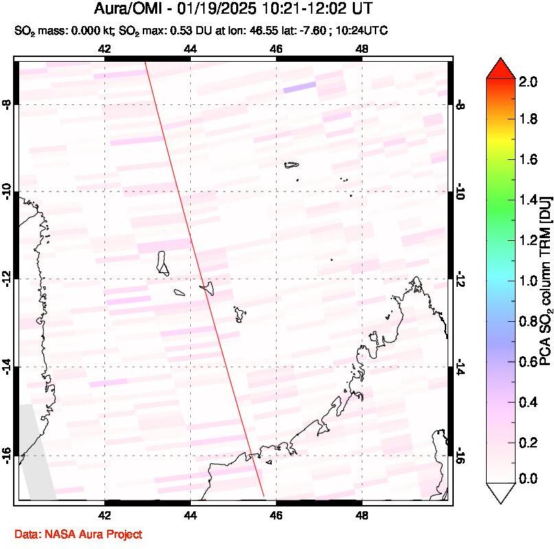 A sulfur dioxide image over Comoro Islands on Jan 19, 2025.