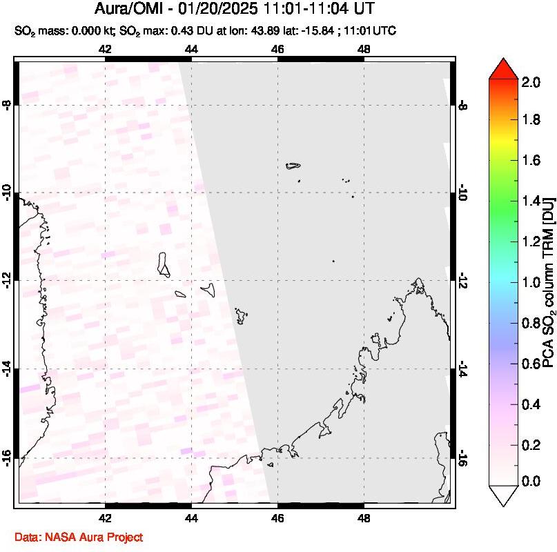 A sulfur dioxide image over Comoro Islands on Jan 20, 2025.