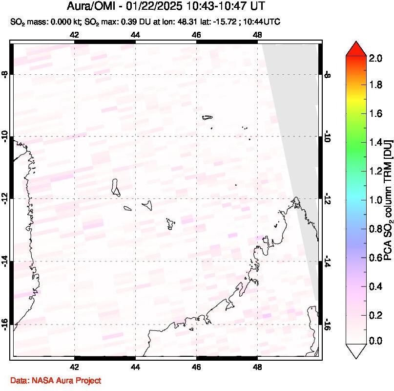 A sulfur dioxide image over Comoro Islands on Jan 22, 2025.