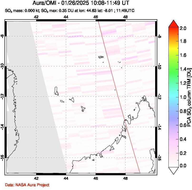 A sulfur dioxide image over Comoro Islands on Jan 26, 2025.