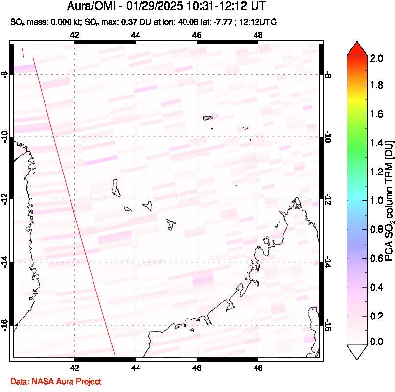 A sulfur dioxide image over Comoro Islands on Jan 29, 2025.