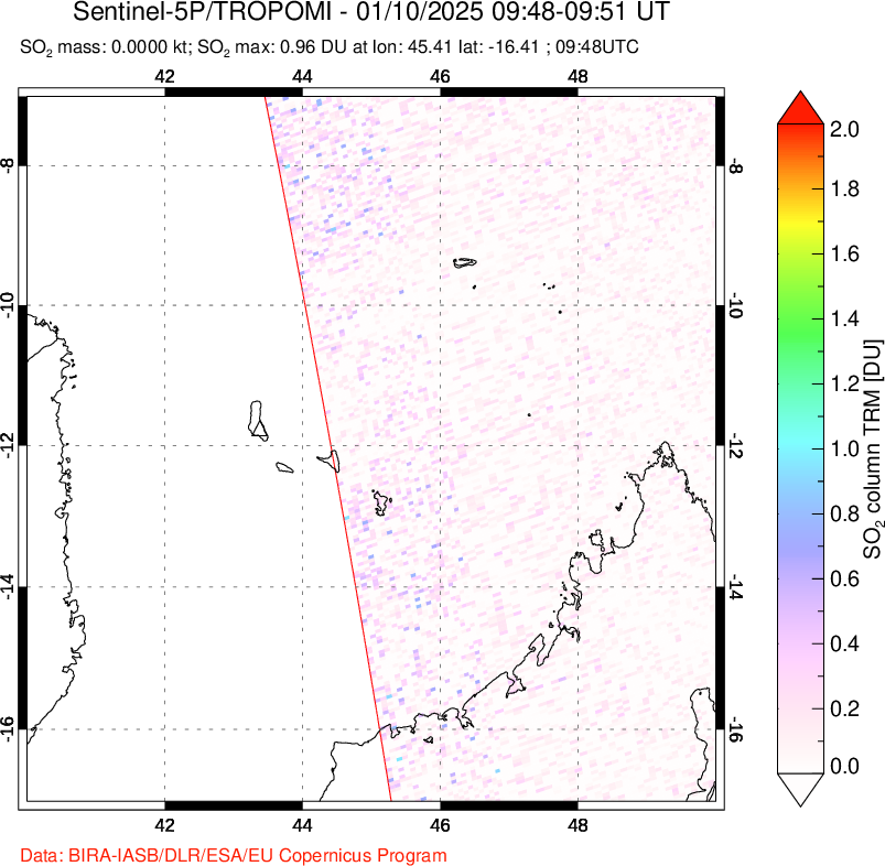 A sulfur dioxide image over Comoro Islands on Jan 10, 2025.