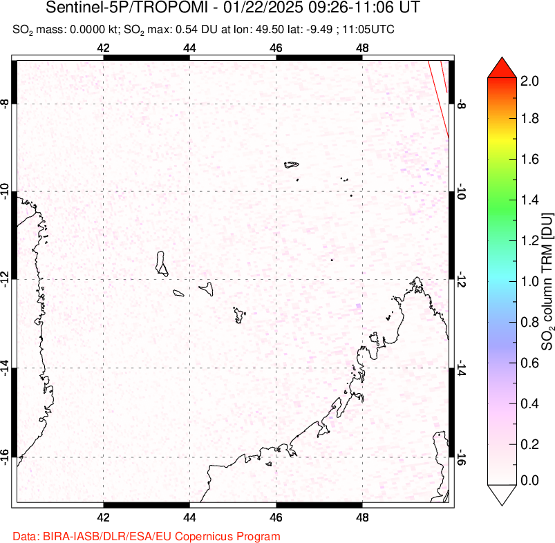 A sulfur dioxide image over Comoro Islands on Jan 22, 2025.