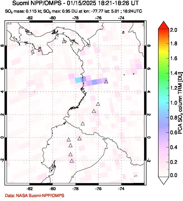 A sulfur dioxide image over Ecuador on Jan 15, 2025.