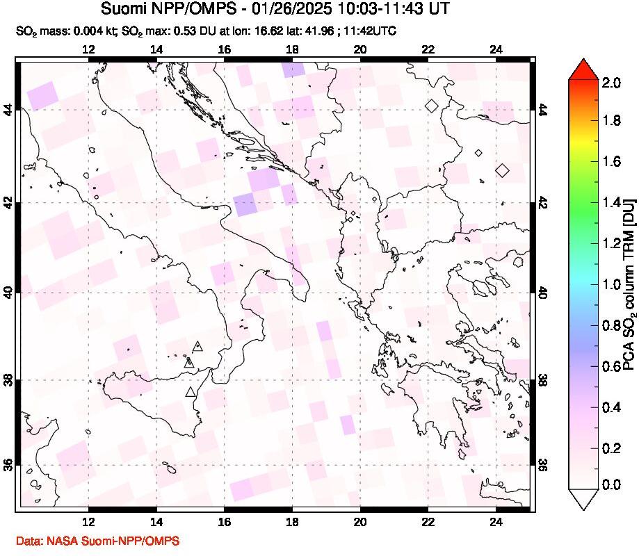 A sulfur dioxide image over Etna, Sicily, Italy on Jan 26, 2025.