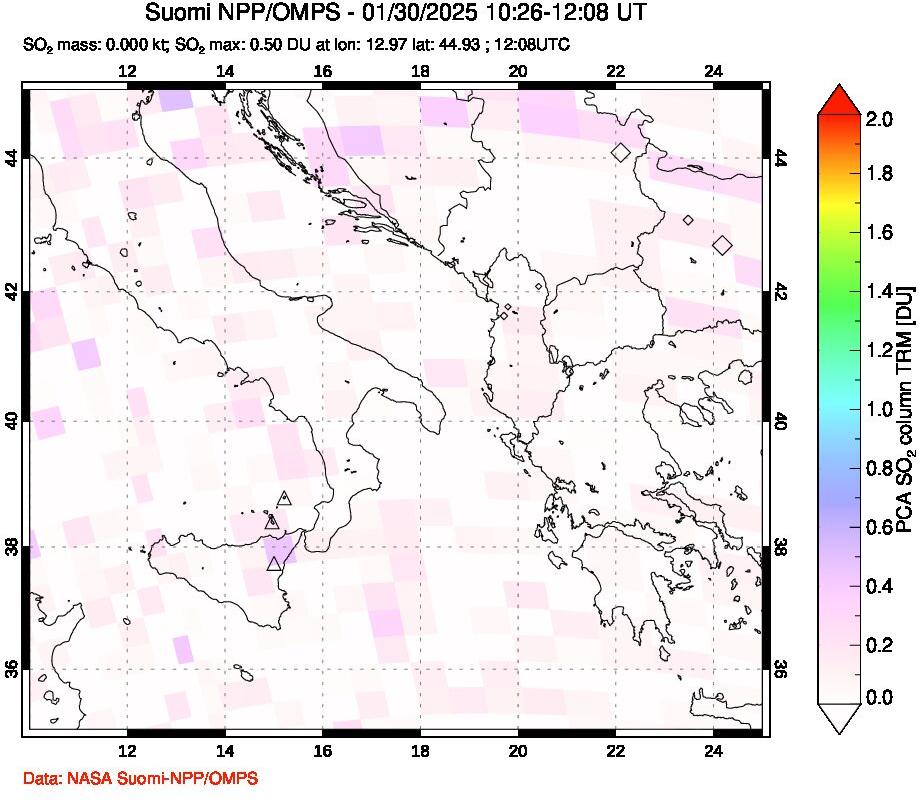 A sulfur dioxide image over Etna, Sicily, Italy on Jan 30, 2025.