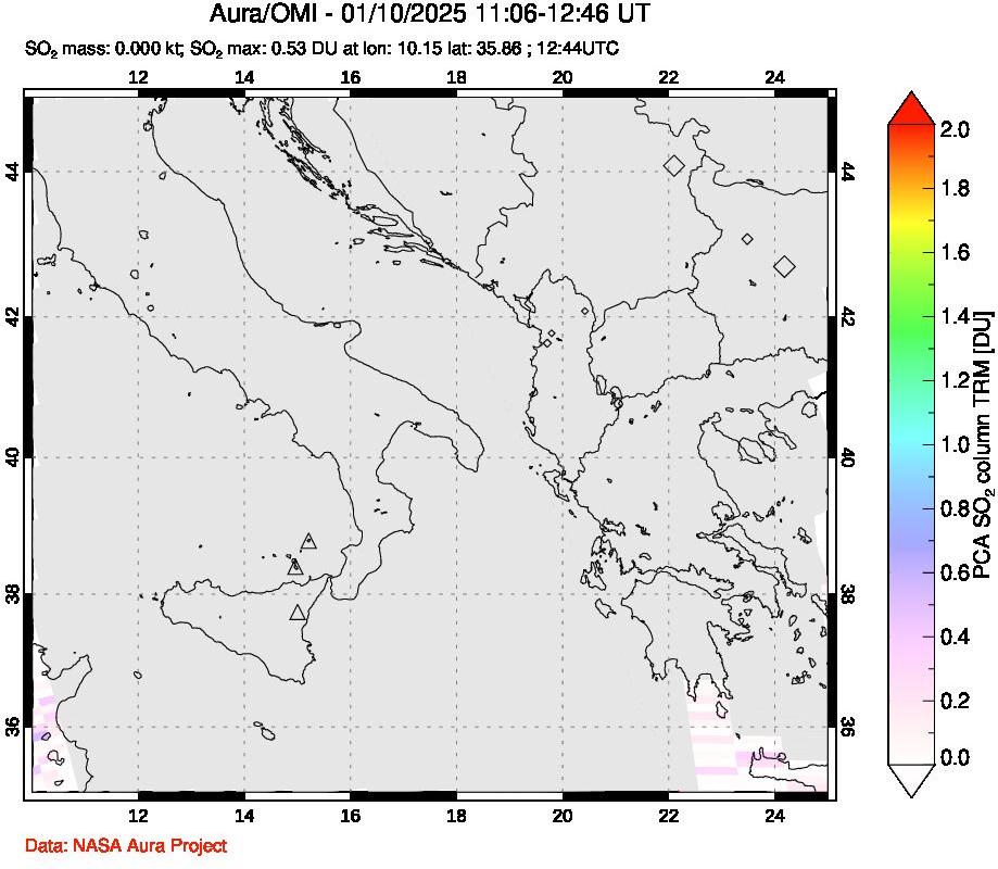 A sulfur dioxide image over Etna, Sicily, Italy on Jan 10, 2025.