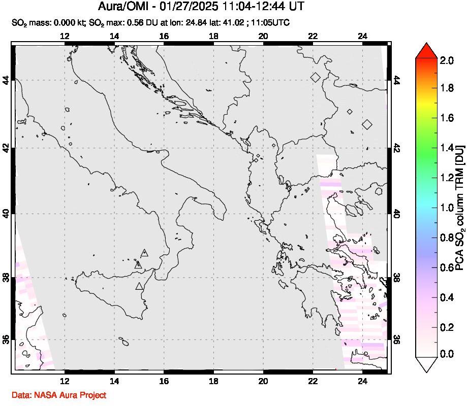 A sulfur dioxide image over Etna, Sicily, Italy on Jan 27, 2025.