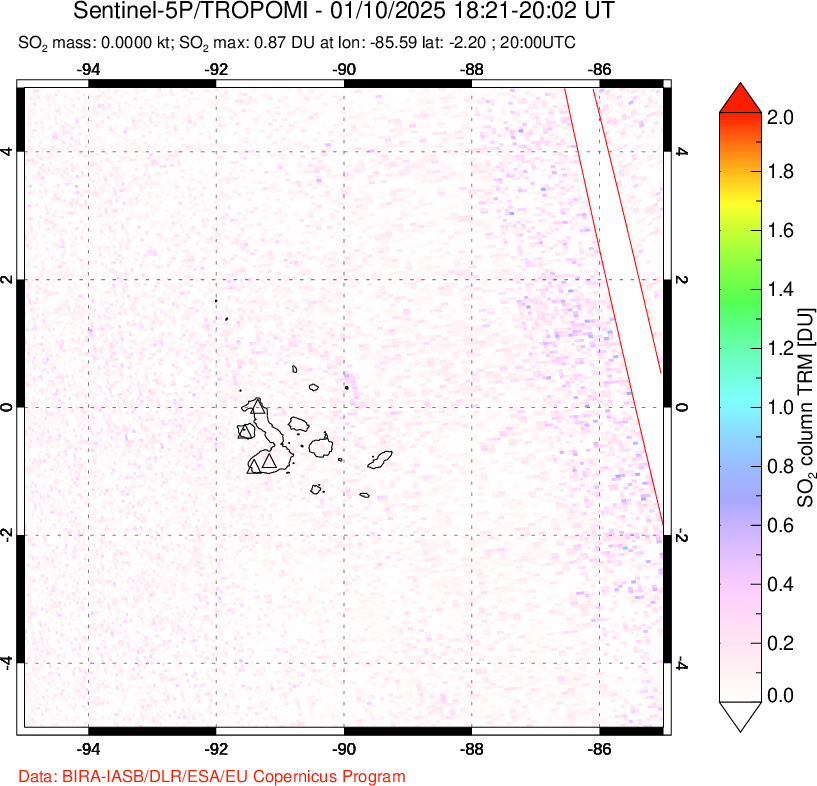 A sulfur dioxide image over Galápagos Islands on Jan 10, 2025.