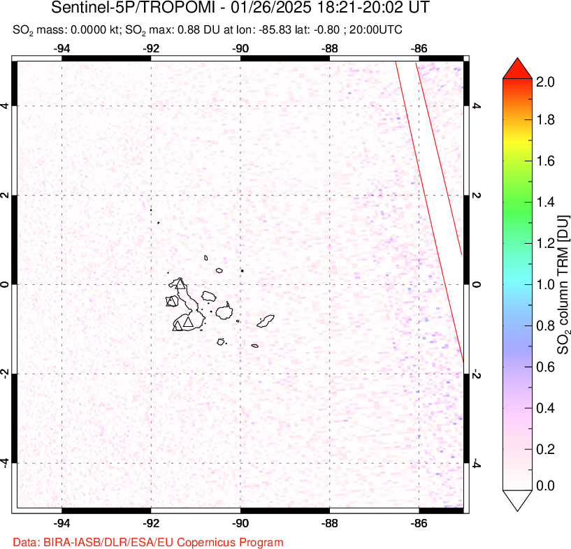 A sulfur dioxide image over Galápagos Islands on Jan 26, 2025.