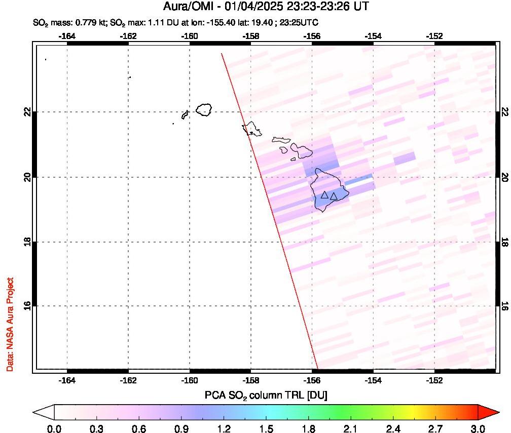 A sulfur dioxide image over Hawaii, USA on Jan 04, 2025.