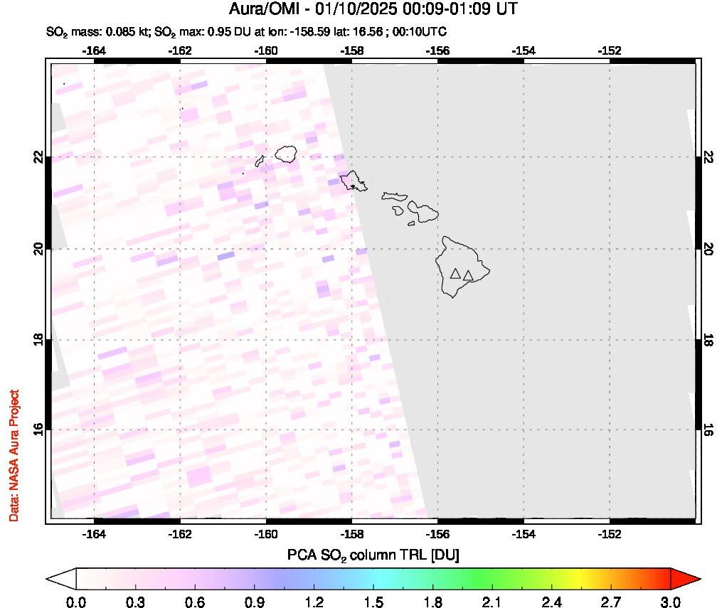 A sulfur dioxide image over Hawaii, USA on Jan 10, 2025.