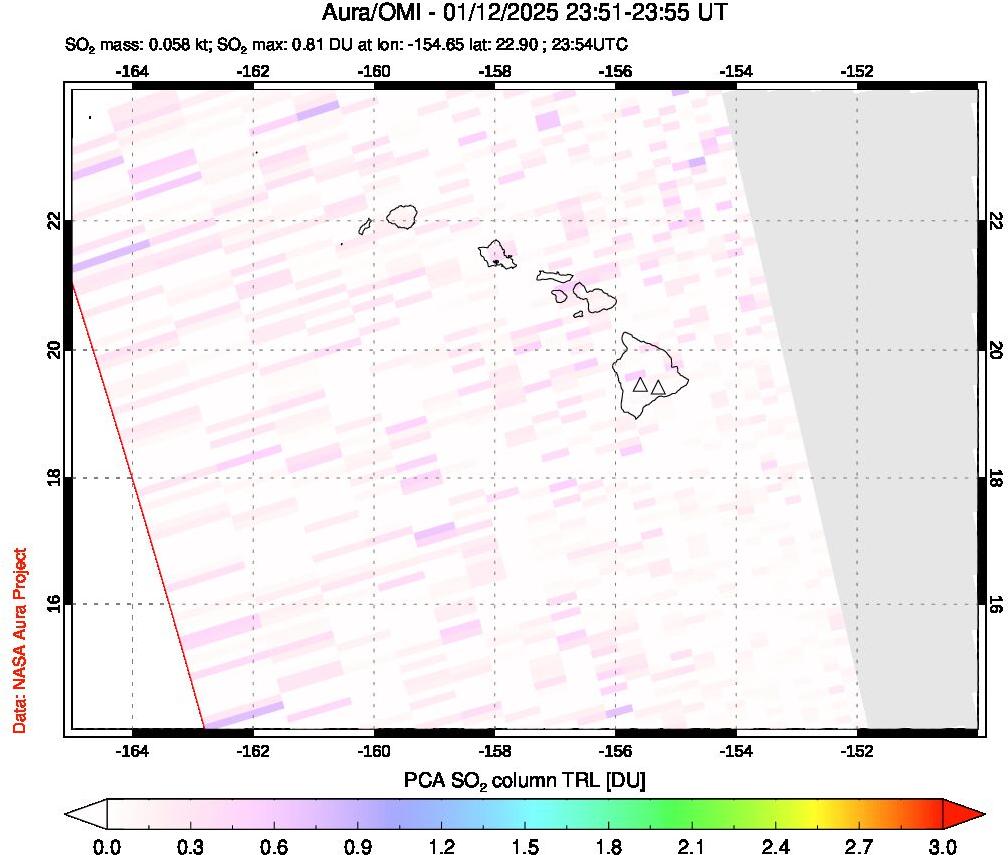 A sulfur dioxide image over Hawaii, USA on Jan 12, 2025.