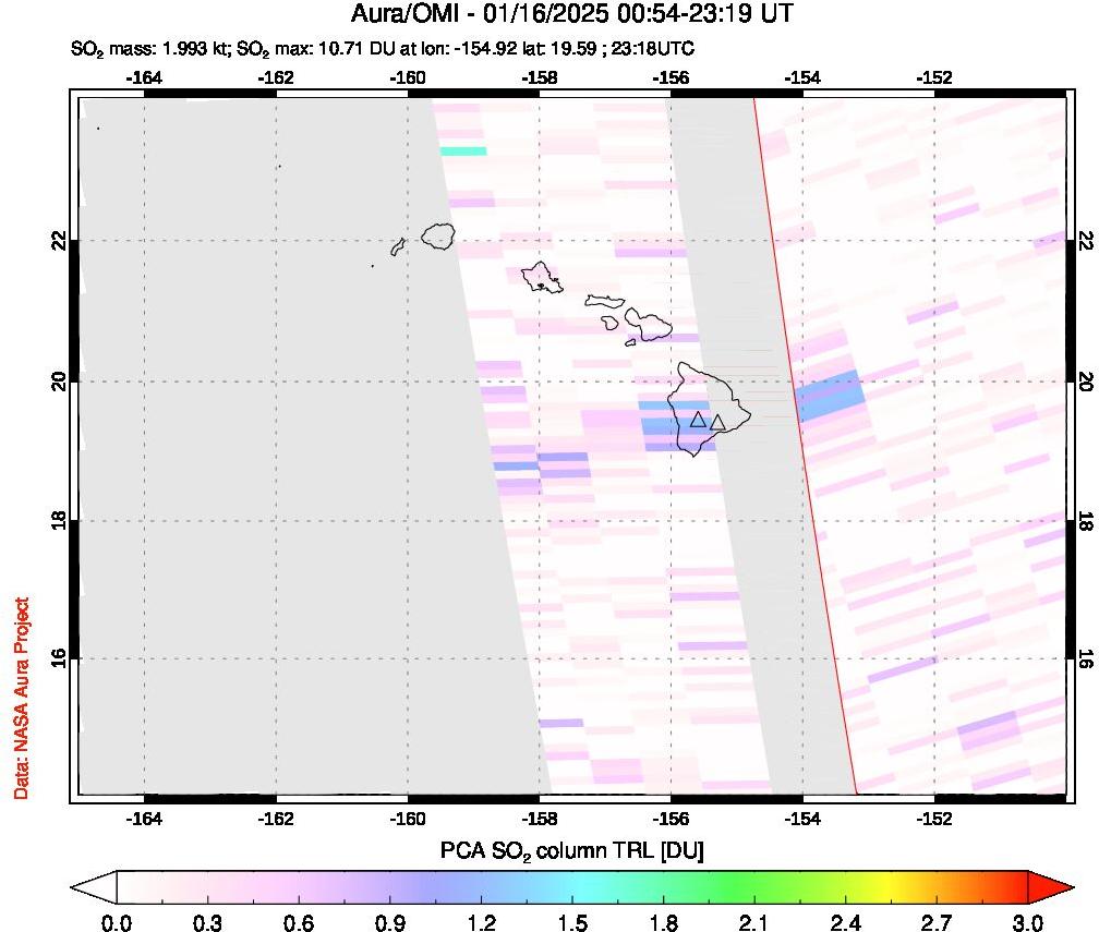 A sulfur dioxide image over Hawaii, USA on Jan 16, 2025.