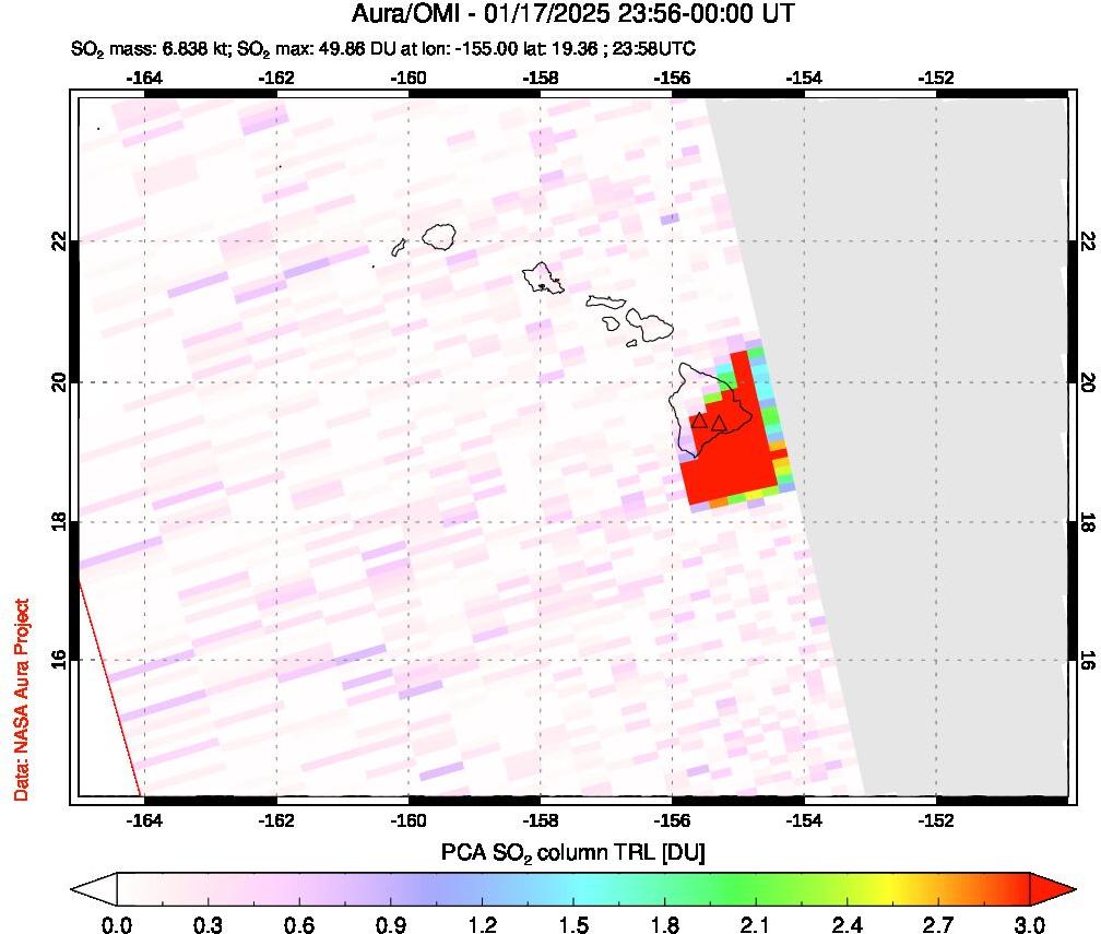 A sulfur dioxide image over Hawaii, USA on Jan 17, 2025.