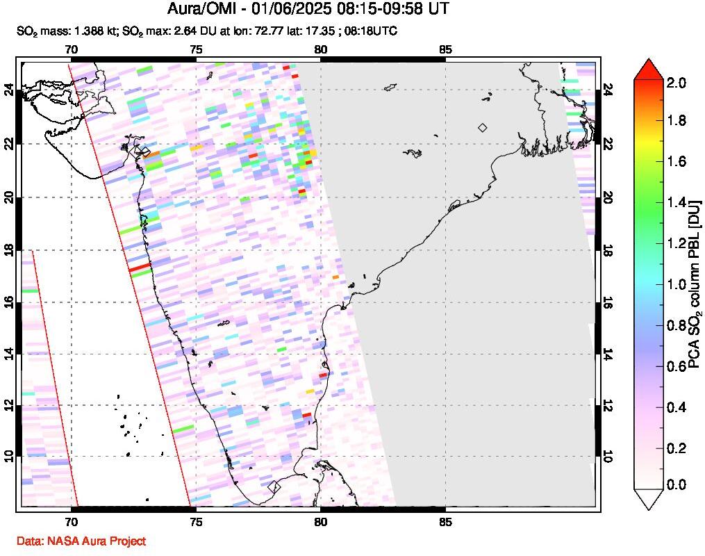 A sulfur dioxide image over India on Jan 06, 2025.