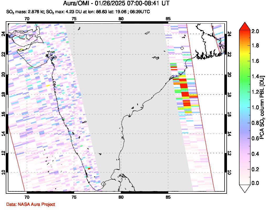 A sulfur dioxide image over India on Jan 26, 2025.