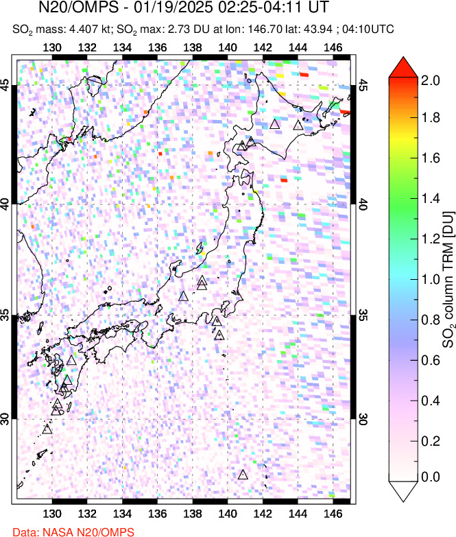 A sulfur dioxide image over Japan on Jan 19, 2025.