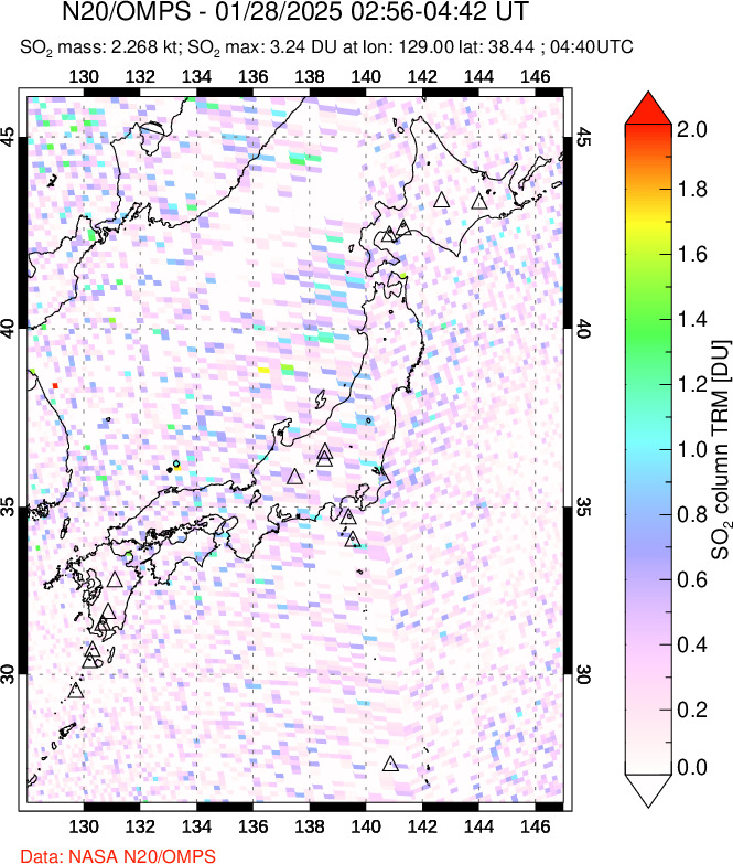 A sulfur dioxide image over Japan on Jan 28, 2025.