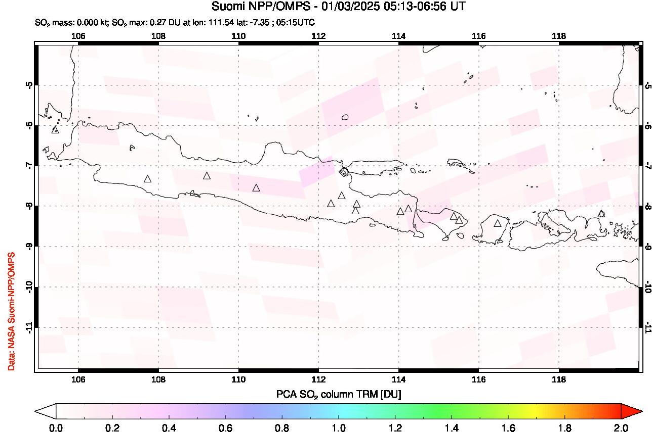 A sulfur dioxide image over Java, Indonesia on Jan 03, 2025.