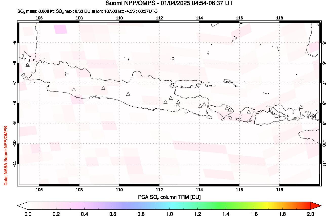 A sulfur dioxide image over Java, Indonesia on Jan 04, 2025.