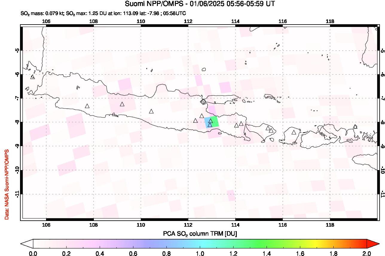 A sulfur dioxide image over Java, Indonesia on Jan 06, 2025.