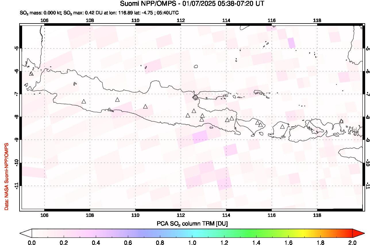 A sulfur dioxide image over Java, Indonesia on Jan 07, 2025.