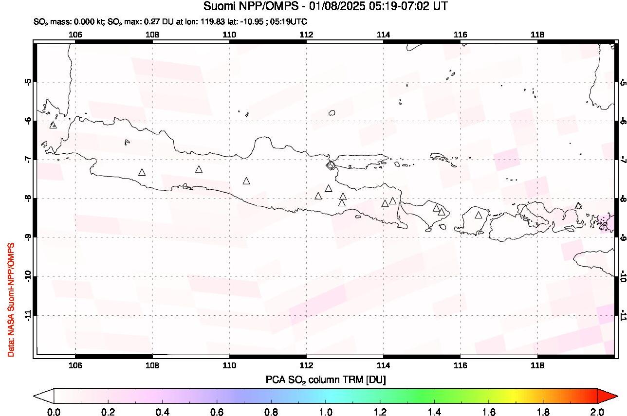 A sulfur dioxide image over Java, Indonesia on Jan 08, 2025.