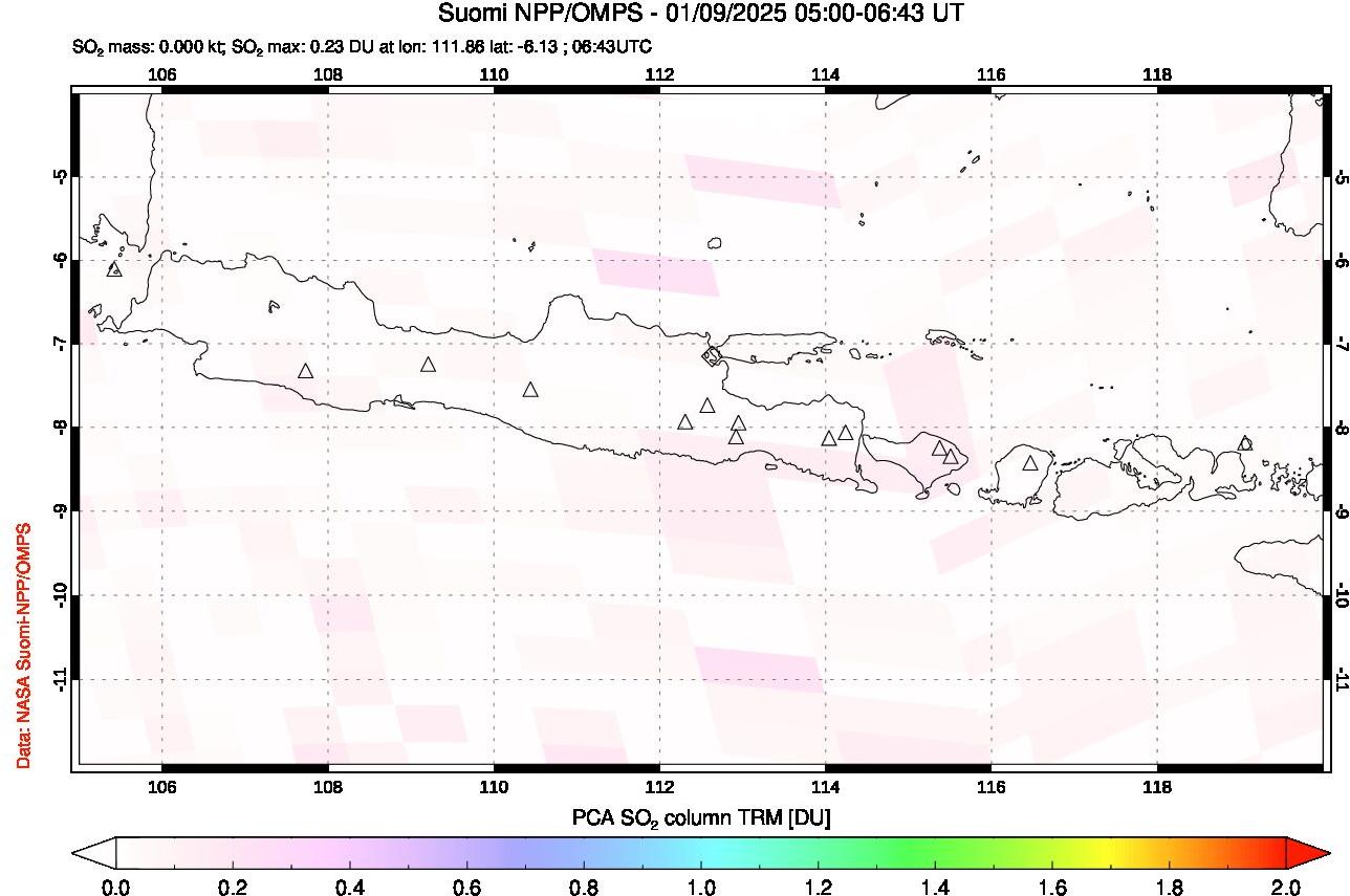 A sulfur dioxide image over Java, Indonesia on Jan 09, 2025.