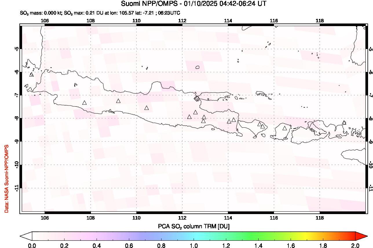 A sulfur dioxide image over Java, Indonesia on Jan 10, 2025.