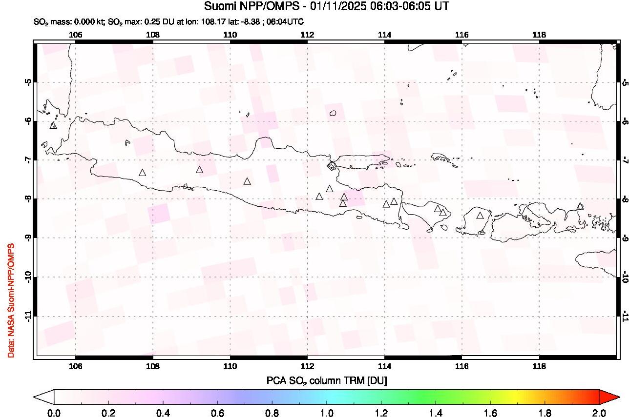 A sulfur dioxide image over Java, Indonesia on Jan 11, 2025.