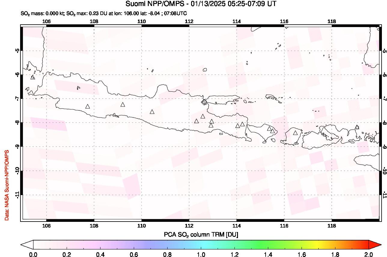 A sulfur dioxide image over Java, Indonesia on Jan 13, 2025.