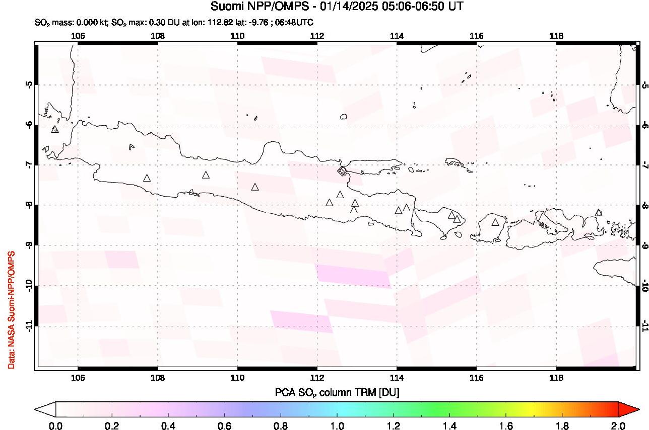 A sulfur dioxide image over Java, Indonesia on Jan 14, 2025.