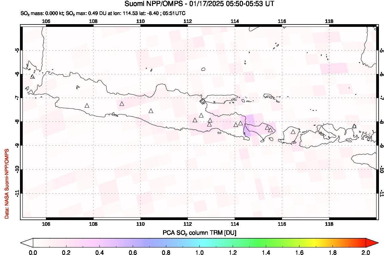 A sulfur dioxide image over Java, Indonesia on Jan 17, 2025.