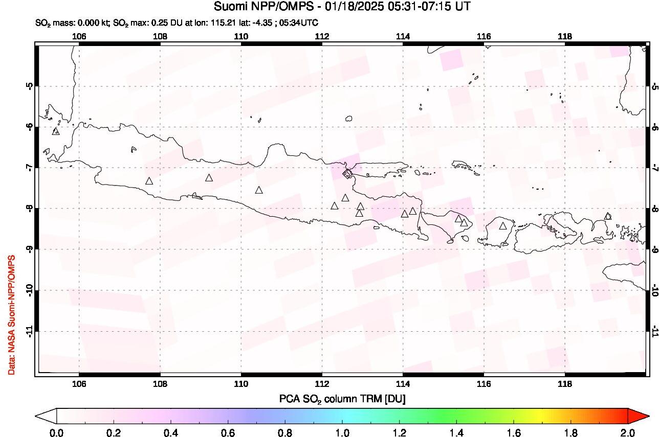 A sulfur dioxide image over Java, Indonesia on Jan 18, 2025.