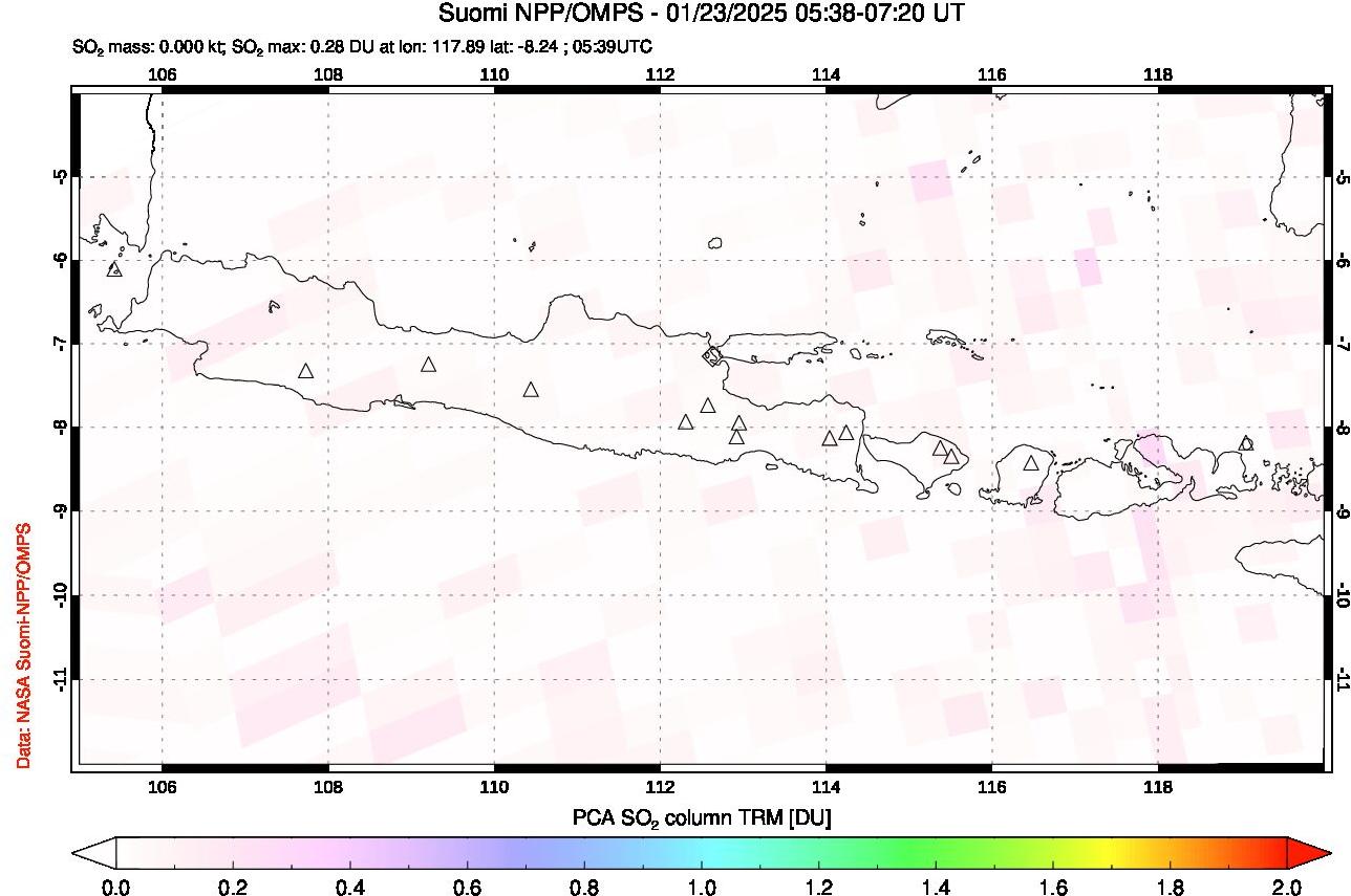 A sulfur dioxide image over Java, Indonesia on Jan 23, 2025.