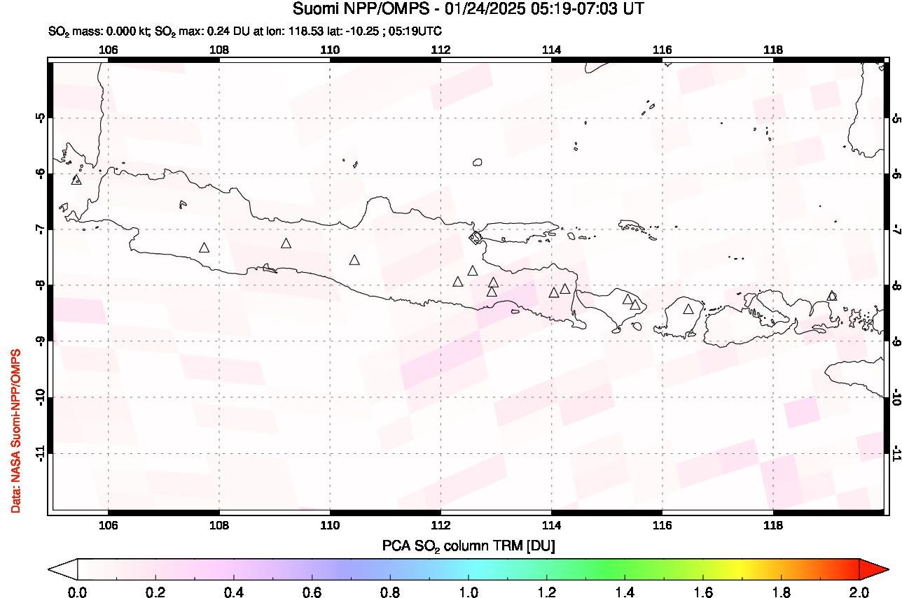 A sulfur dioxide image over Java, Indonesia on Jan 24, 2025.